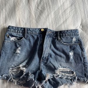 Articles of Society Meredith Ripped High Waist Denim Shorts